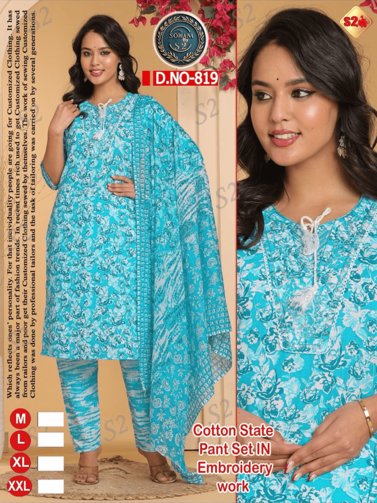 Blue Cotton State Pant Set in Embroidery Work - 17