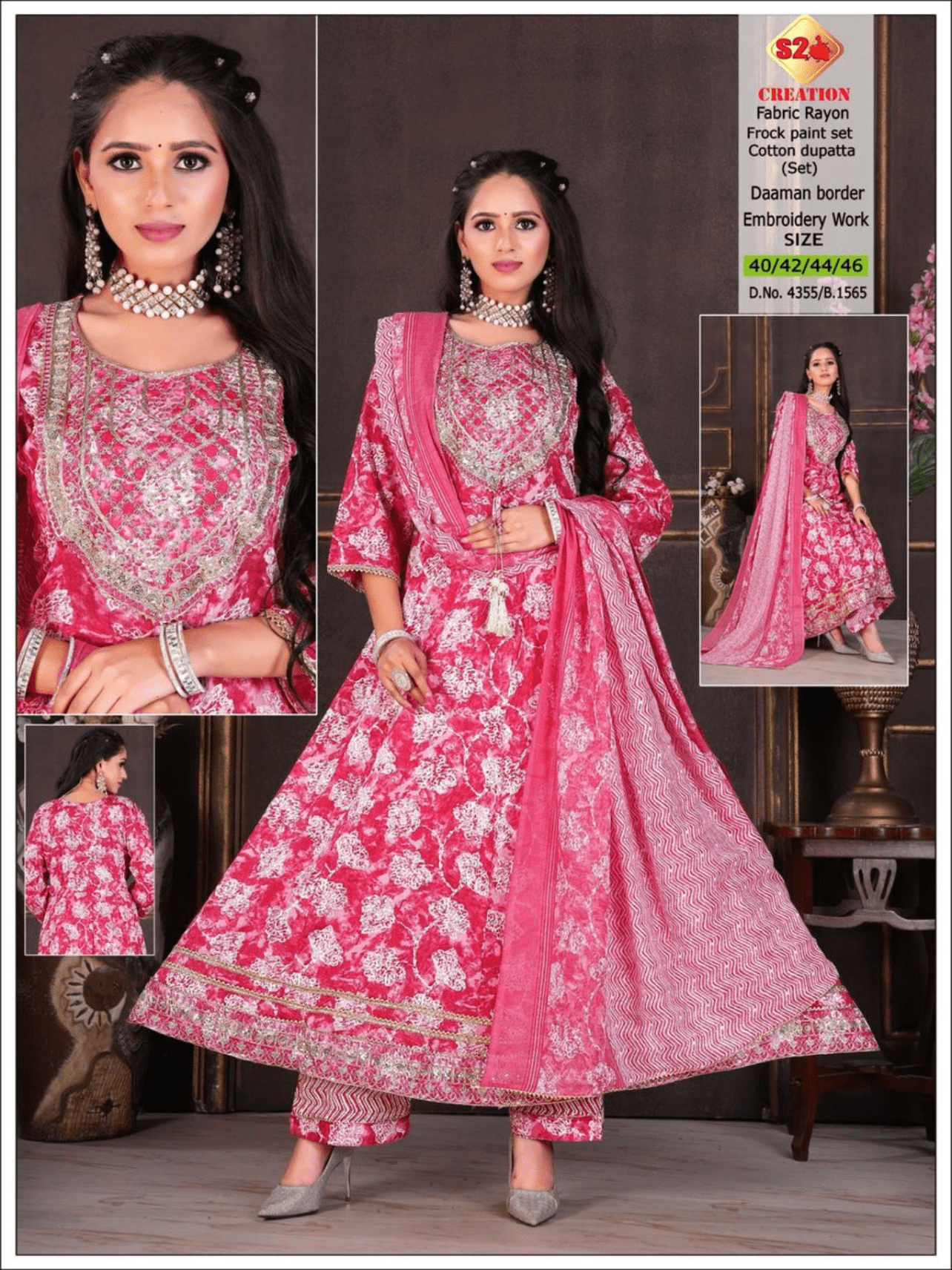 Pink Frock Pant & Cotton Dupatta (Set) - 5