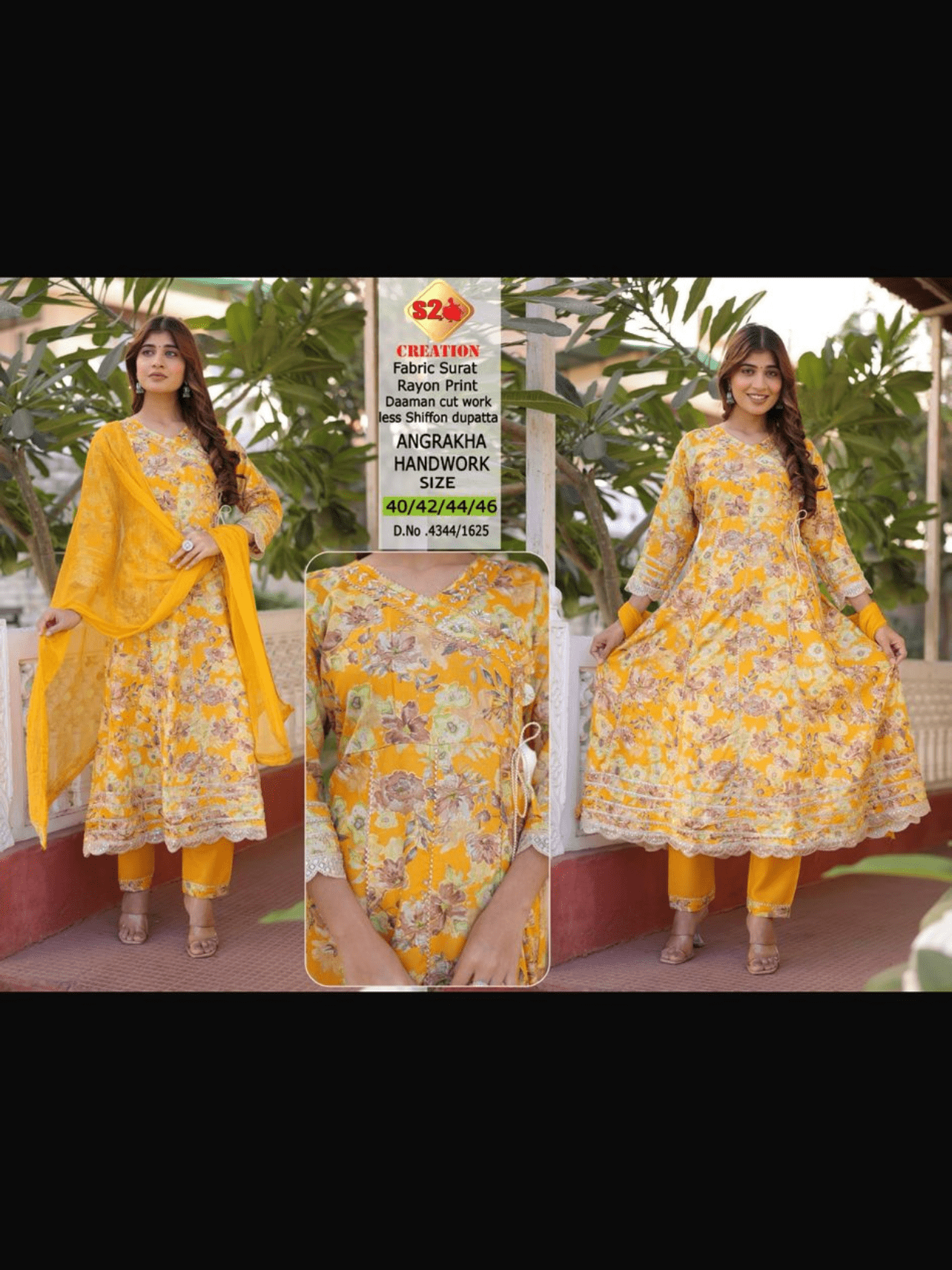Yellow Frock Pant & Shiffon Dupatta (Set) - 4