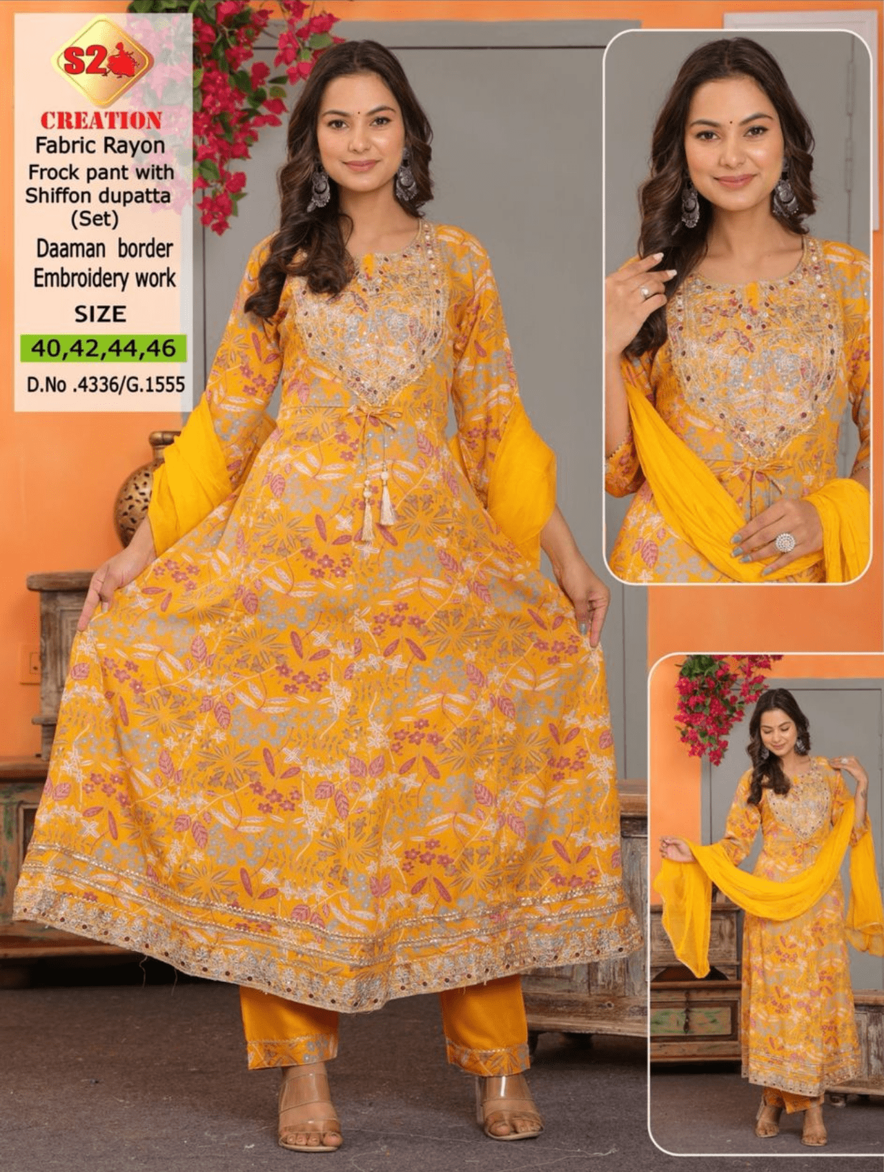 Yellow Frock Pant & Shiffon Dupatta (Set)-min
